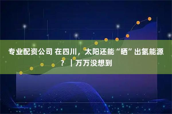 专业配资公司 在四川，太阳还能“晒”出氢能源？｜万万没想到